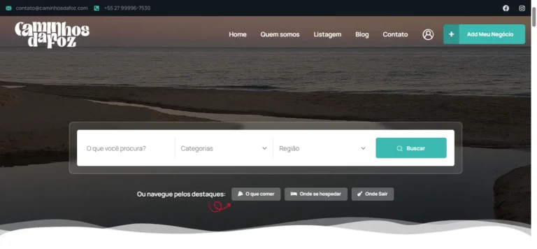 Primeira dobra site Caminhos de Foz